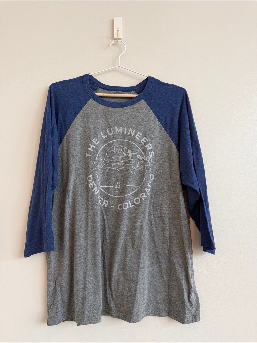 The Lumineers Denver Colorado Graphic Raglan Baseball Tee Gray Blue No Size Tag